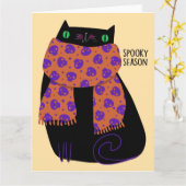 Black Cat Herfst Seizoen Halloween Spooky Schattig Kaart (Gele Bloem)