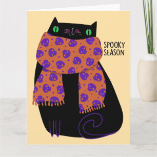 Black Cat Herfst Seizoen Halloween Spooky Schattig Kaart
