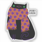 Black Cat Herfst Seizoen Halloween Spooky Schattig Sticker (Voorkant)