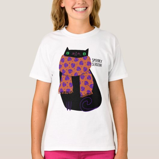 Black Cat Herfst Seizoen Halloween Spooky Schattig T-shirt (Voorkant)