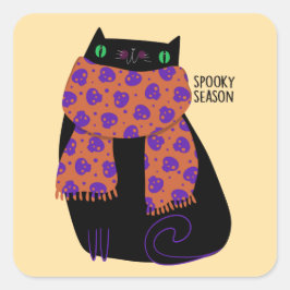Black Cat Herfst Seizoen Halloween Spooky Schattig Vierkante Sticker
