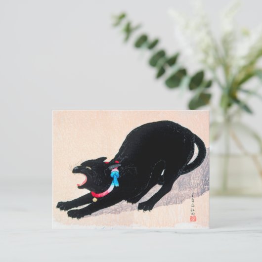 Black Cat Hissing Fine Art van Hiroaki Takahashi Briefkaart (Staand voorkant)