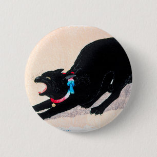 Black Cat Hissing Fine Art van Hiroaki Takahashi Ronde Button 5,7 Cm