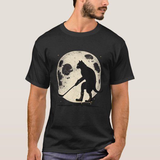 Black Cat Hockey Moon Graphic Tees Men Women Boys  (Voorkant)