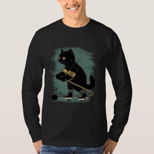 Black Cat Hockey Retro Graphic Tees Men Women Boys (Voorkant)