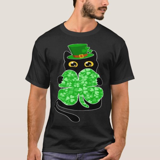 Black Cat Holding C Shamrock St Patricks Day 2023 T-shirt (Voorkant)