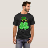 Black Cat Holding C Shamrock St Patricks Day 2023 T-shirt (Voorkant volledig)