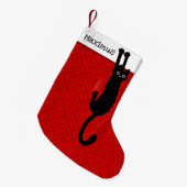 Black Cat Holding On Funny Christmas Stocking Kleine Kerstsok (Voorkant (Hangend))