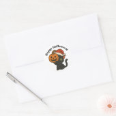 Black Cat Holding Pumpkin Halloween  Ronde Sticker (Envelop)