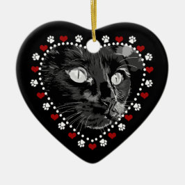 Black Cat Holiday Double Sided Heart Ornament