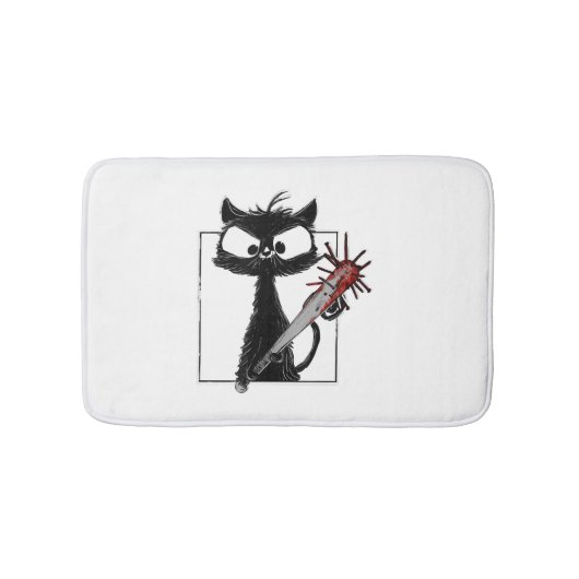 Black Cat Honkbal Horror Halloween Badmat (Voorkant)