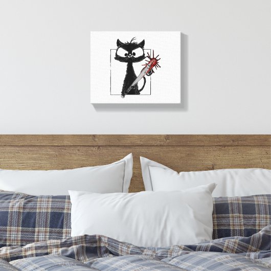 Black Cat Honkbal Horror Halloween Canvas Afdruk (Insitu (Slaapkamer))