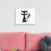 Black Cat Honkbal Horror Halloween Canvas Afdruk (Insitu (Woonkamer))