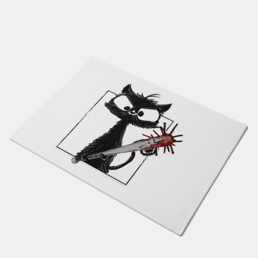 Black Cat Honkbal Horror Halloween Deurmat (Schuin)