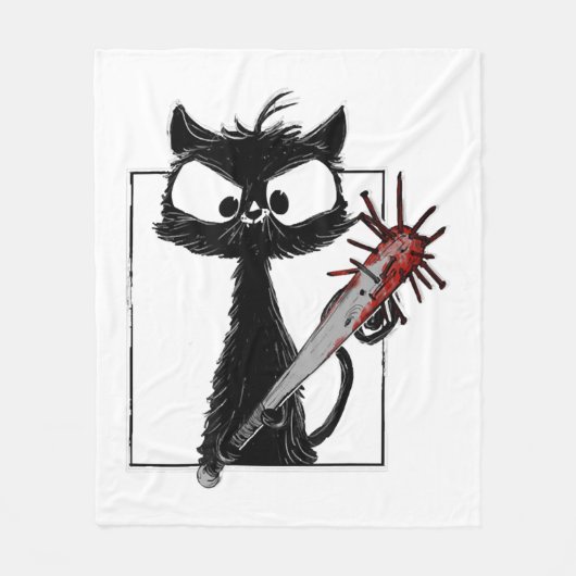 Black Cat Honkbal Horror Halloween Fleece Deken (Voorkant)