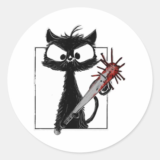 Black Cat Honkbal Horror Halloween Ronde Sticker (Voorkant)