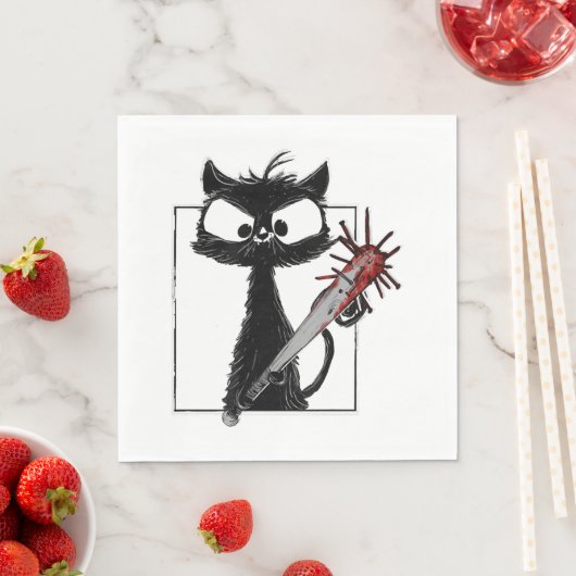 Black Cat Honkbal Horror Halloween Servet (Insitu)