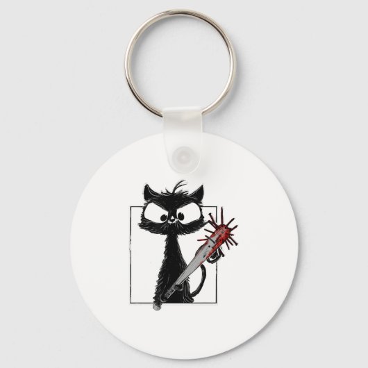 Black Cat Honkbal Horror Halloween Sleutelhanger (Voorkant)