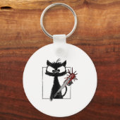 Black Cat Honkbal Horror Halloween Sleutelhanger (Voorkant)