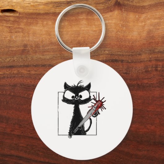 Black Cat Honkbal Horror Halloween Sleutelhanger (Voorkant)