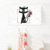 Black Cat Honkbal Horror Halloween Spandoek (Insitu)