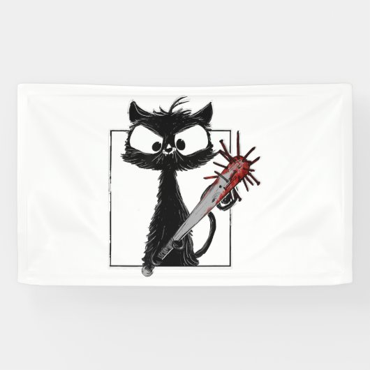 Black Cat Honkbal Horror Halloween Spandoek (Horizontaal)