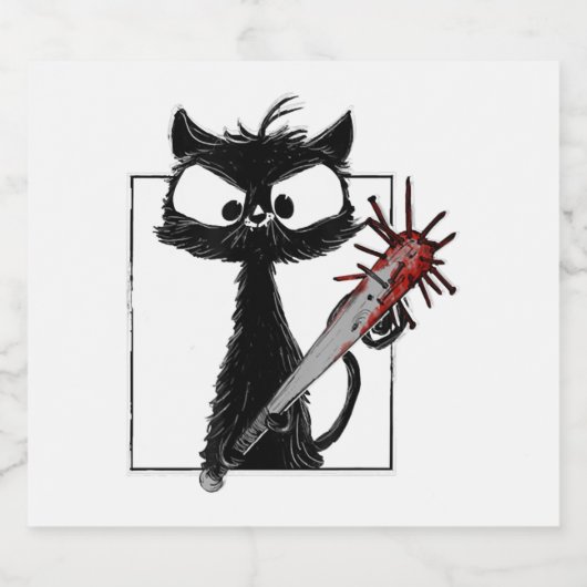 Black Cat Honkbal Horror Halloween Sparkling Wijnetiket (Enkel label)