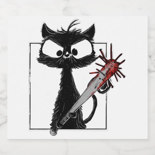 Black Cat Honkbal Horror Halloween Sparkling Wijnetiket (Enkel label)