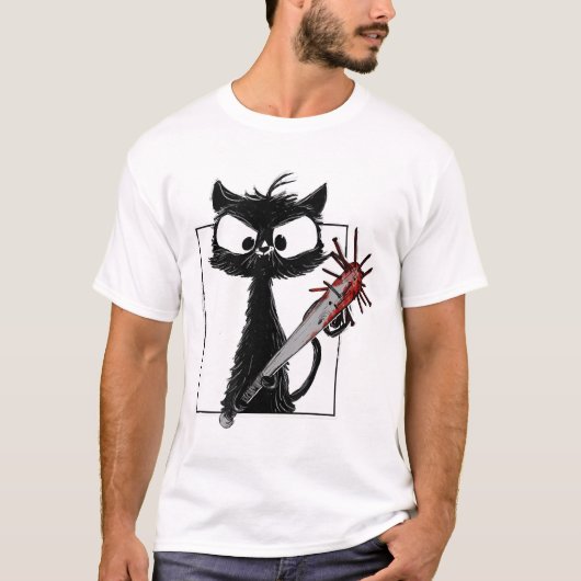 Black Cat Honkbal Horror Halloween T-shirt (Voorkant)
