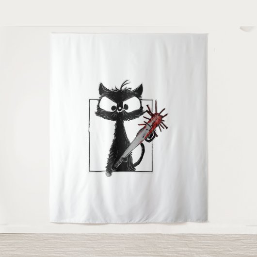 Black Cat Honkbal Horror Halloween Wandkleed (Voorkant)