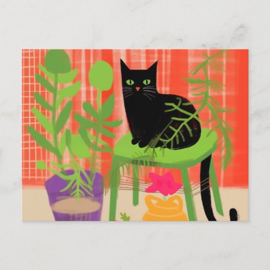 Black Cat Houseplants Briefkaart (Voorkant)