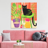 Black Cat Houseplants Canvas Afdruk (Insitu (Woonkamer))