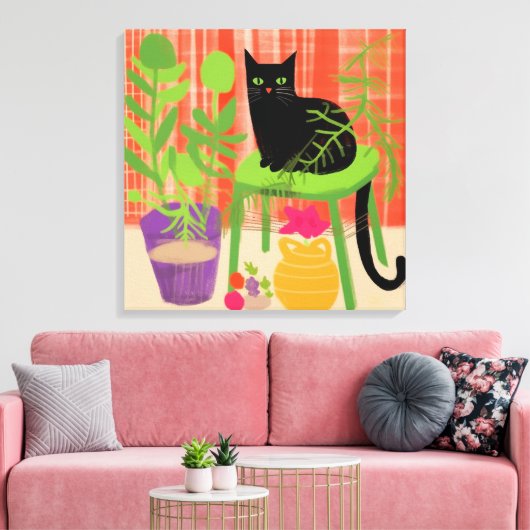 Black Cat Houseplants Canvas Afdruk (Insitu (Woonkamer))