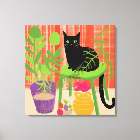 Black Cat Houseplants Canvas Afdruk (Voorkant)