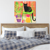 Black Cat Houseplants Canvas Afdruk (Insitu (Slaapkamer))