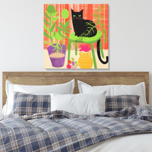 Black Cat Houseplants Canvas Afdruk (Insitu (Slaapkamer))
