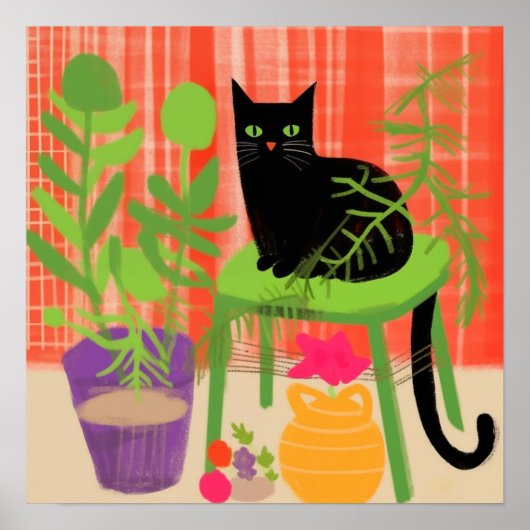 Black Cat Houseplants Poster (Voorkant)
