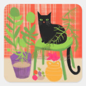 Black Cat Houseplants Vierkante Sticker (Voorkant)