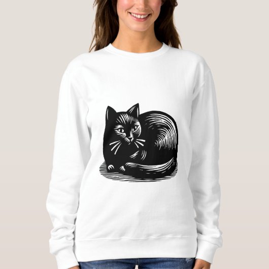 Black Cat houtsnede stijl Trui (Voorkant)