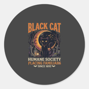 Black Cat Humane Society Halloween Halve Maan L Ronde Sticker
