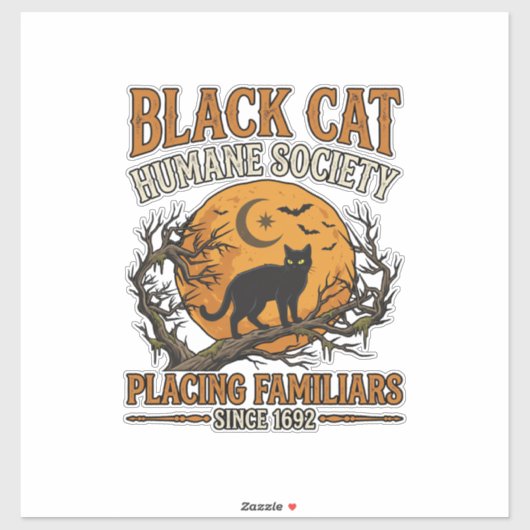 Black Cat Humane Society Halloween Volle Maan Vlee Sticker (Vel)
