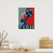 Black Cat Hungfor Fish - Pop Art Red & Blue Poster (Keuken)