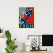 Black Cat Hungfor Fish - Pop Art Red & Blue Poster (Thuiskantoor)