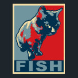 Black Cat Hungfor Fish - Pop Art Red & Blue Poster<br><div class="desc">Originele illustratie van mijn zwarte kat Mona,  die nooit tevreden is tot ze krijgt wat ze wil - vis. Deze hongerige kat wordt geïllustreerd in de gedurfde stijl van het "hoop" poster.</div>