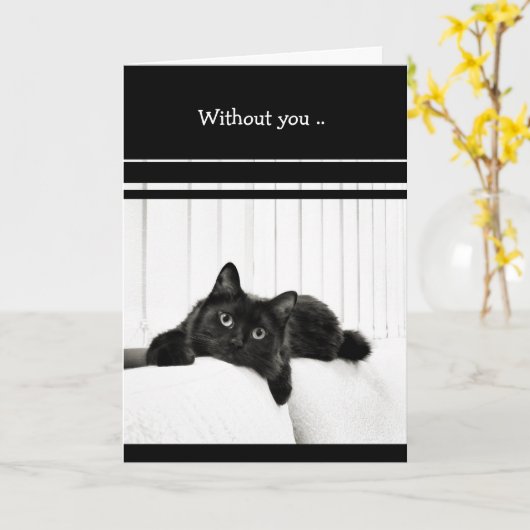 Black Cat I Miss You card Kaart (Gele Bloem)