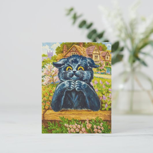 Black Cat in a Garden by Louis Wain Feestdagenkaart (Staand voorkant)