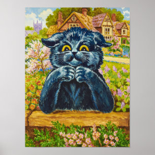 Black Cat in a Garden by Louis Wain Poster