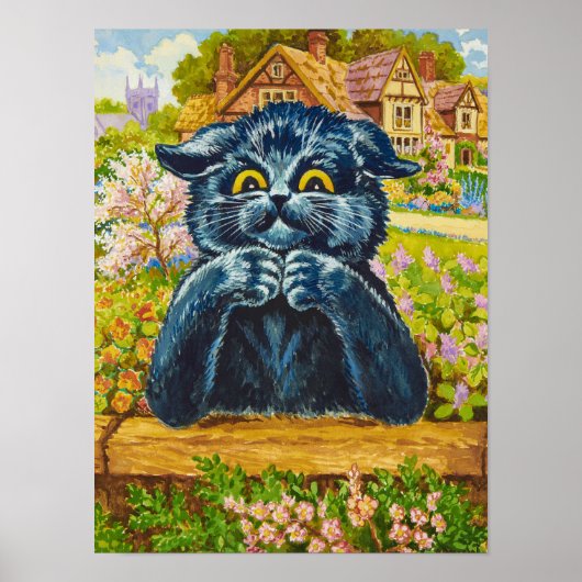 Black Cat in a Garden by Louis Wain Poster (Voorkant)