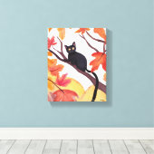 Black Cat in a Tree | Fall Autumn Spooky Cute Canvas Afdruk (Insitu (Houten vloer))