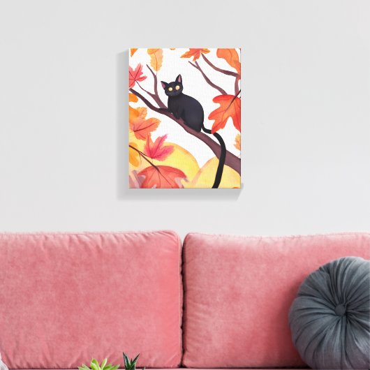 Black Cat in a Tree | Fall Autumn Spooky Cute Canvas Afdruk (Insitu (Woonkamer))